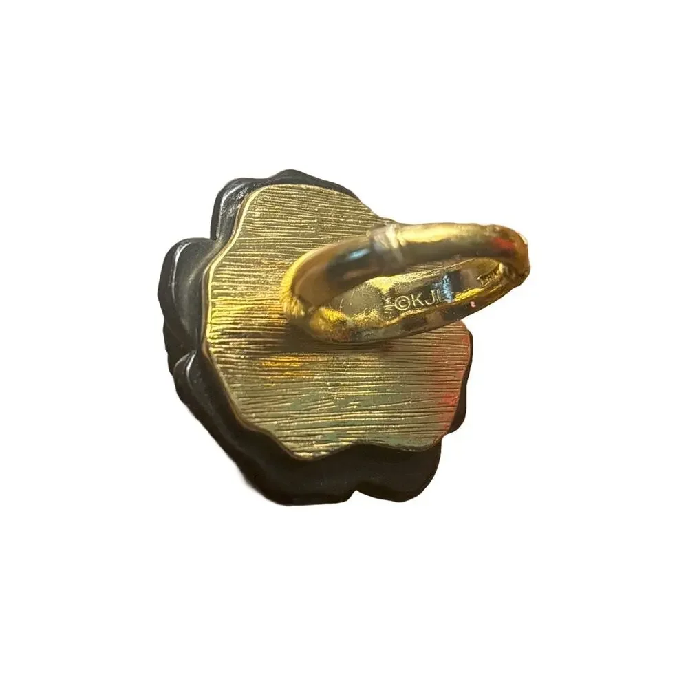 Kenneth Jay Lane KJL Black Carved Resin Rose Statement Ring